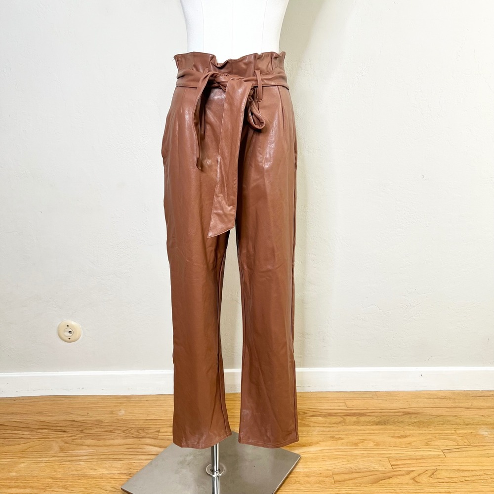 Commando Faux Leather Paperbag Pant Size Small Cocoa Brown Tie Waist NEW